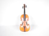 an orange violin sitting on top of a white surface