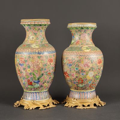 pair of chinese cloise enamel vases