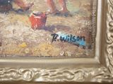 a picture of a painting of a man on the beach