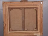 an old picture of an easel with a piece of wood on it
