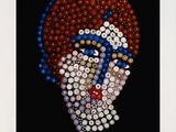 a painting of a woman ' s face made out of buttons