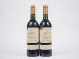 deux bouteilles de vin rouge posées l'une à côté de l'autre sur une surface blanche