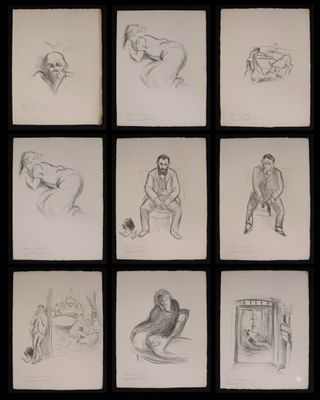 croquis représentant un homme assis sur une chaise devant une fenêtre