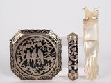 two pieces of silver and mother of pearl inlaid jewelry