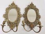 paire d'appliques murales anciennes en laiton, avec miroirs et bougeoirs