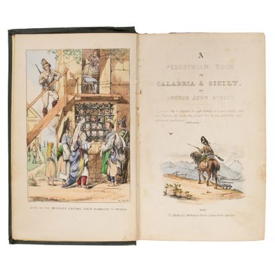 an open book with a picture of a man on a horse and a woman on a horse