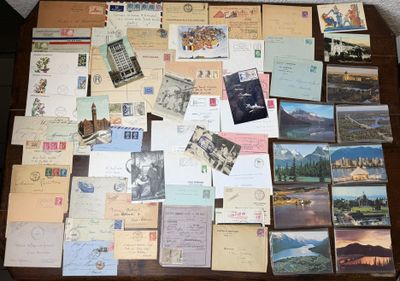 a table with many different types of postcards on it
