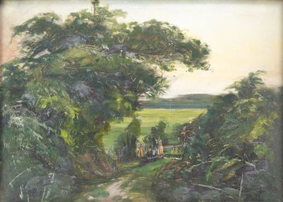 A. PULLE (XX), Paysage, huile sur carton signé en bas à gauc…