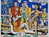 une peinture représentant un groupe de personnes sur une plage