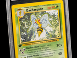a close up of a pokemon card in a plastic holder