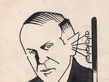 drawing of a man with a comb in his hand and a drawing of a man ' s face in the background