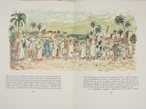 an open book with a picture of a group of people on a beach