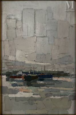 an oil painting of a boat in a body of water