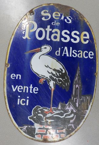 Plaque publicitaire émaillée « SELS DE POTASSE D'Alsace. En vente