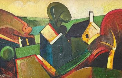 a painting of a man sitting at a table with a bottle of wine
