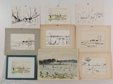 de nombreux dessins accrochés au mur au-dessus d'un lit
