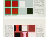 deux imprimés composés de carrés et de rectangles rouges, verts et noirs