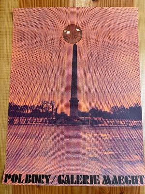 the poster is hanging on the wall of a building with the washington monument in the background