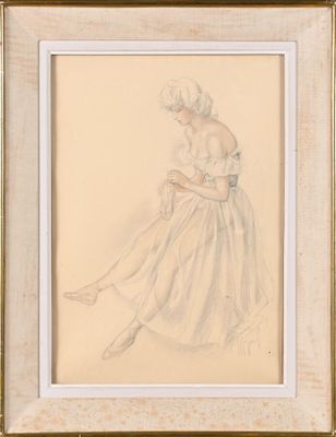 Fernand MAJOREL (1898-1965) Etude de danseuse en robe blanch…