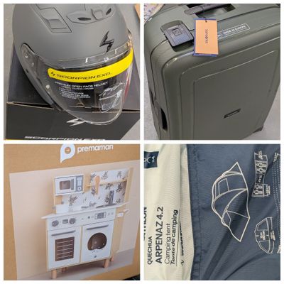 plusieurs photos de différents types de bagages sur lesquels sont accrochées des étiquettes