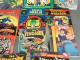 a lot of comic books that are on the table