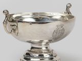 an image of a silver bowl on a pedestal on a white background