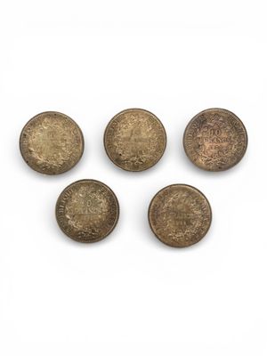 FRANCE. Lot de 5 pièces de 10 francs argent "Hercule". - Photo 1