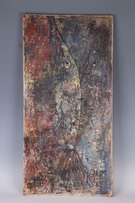 Ecole française du XXème siècle Poisson. Huile sur toile. Si…