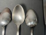 five spoons, a knife, and a knife on a table