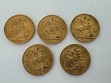 four gold sovereigns, one of which is a lion and the other of which is a horse