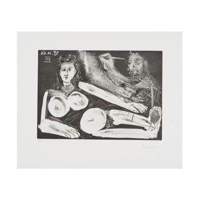 an image of a black and white drawing of a woman laying on a bed