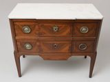a marble top chest of drawers on a wooden stand