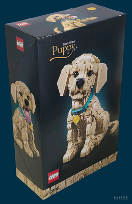une boîte contenant un chiot en Lego