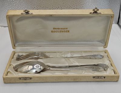 APOLLO, Lot d'une cuillère et une fourchette en métal argent…