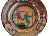 a plate with a picture of a man and a woman on it