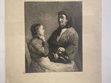 une vieille photo montrant une femme assise à côté d'une autre femme