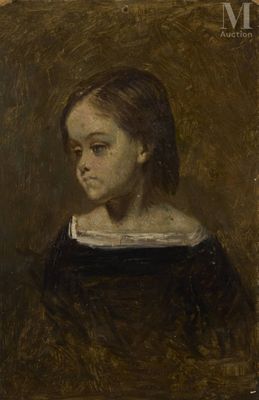a painting of a woman in a black dress with a white collar