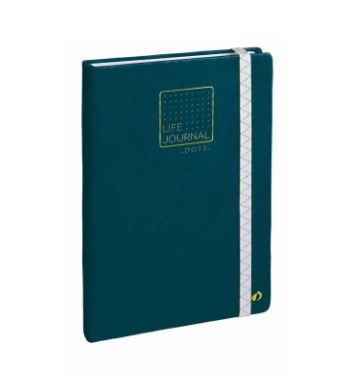 un cahier bleu avec une bande blanche sur la couverture