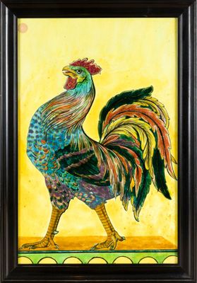 G. POUPIN (XXe siècle) Coq sur fond jaune, 1922