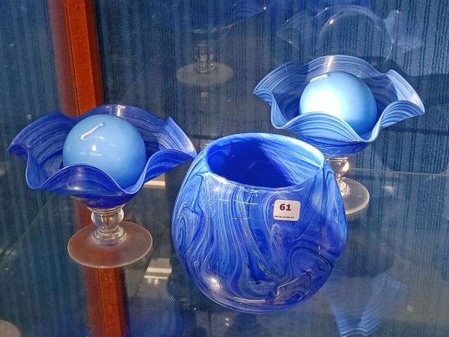 Pierre de Lune. Vase boule et 2 bougeoirs
