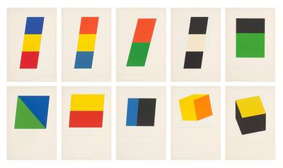 a set of nine squares with different colors on them