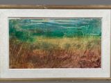 an oil painting of a field of grass with a sky in the background