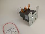 a close up of a small switch with a red cord on a white surface