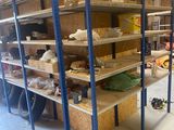 a room with shelves with various items on them
