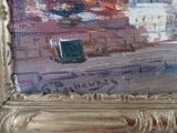 a picture of a painting of a man in a suit case