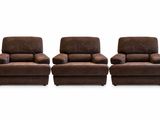 three brown recliners sitting side by side on a white background