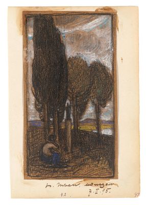 une image représentant le dessin d'une personne assise sous un arbre