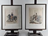 deux reproductions encadrées représentant un homme à cheval et une femme à cheval