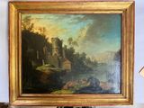 peinture représentant un paysage avec un château en arrière-plan