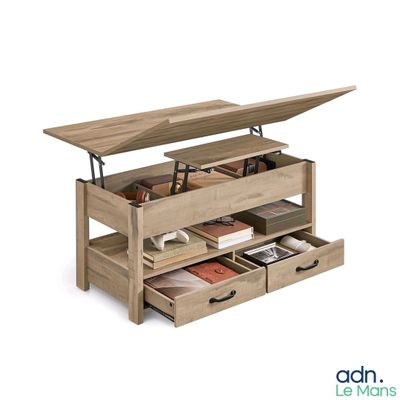 une photo d'une table basse avec des tiroirs en dessous